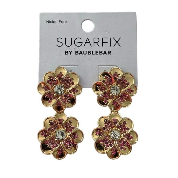 New Sugarfix by Baublebar Gold Pink Flower Earrings - Picture 1 of 2